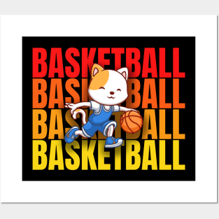 Cat Playing Basketball Typography 3D Posters and Art